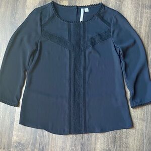 LC Lauren Conrad Black Lace Accent Blouse